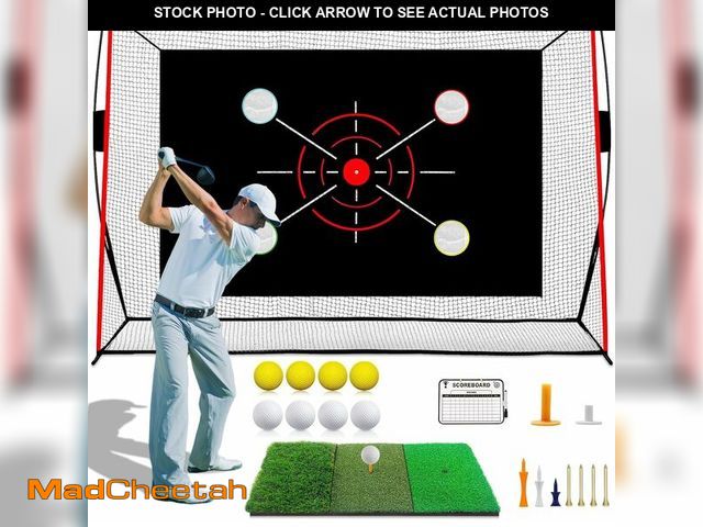 Lot 74-13709693 - Golf Net, 10x7FT with Golf Practice Mat, Hitting Aid Net with Multi Targets Training for Backyard Dr...
