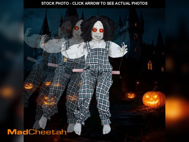 Lot 74-12604197 - Joliyoou 31.5" H Sound Activated Hanging Ghost, Boy Sitting on A Swing with Glowing Eyes, Creepy Sou...