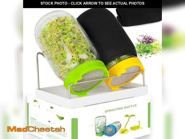 Lot 74-12458905 - Seed Sprouting Kit, 2 Large Wide Mouth Mason Jars with Sprout Lids, Blackout Sleeves, Drain Tray, St...