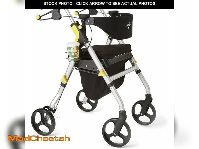 Lot 74-13582506 - Medline Premium Empower Rollator Walker with Seat, Folding Rolling Walker with 8-inch Wheels, Silver...