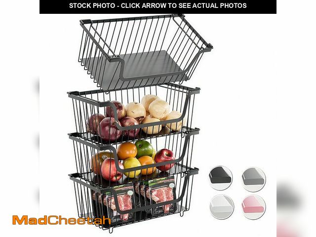 Lot 74-14147677 - GAOKASE 4 Pcs Stackable Wire Baskets for Pantry Organizers and Storage,Vegetable Fruit Basket for Co...