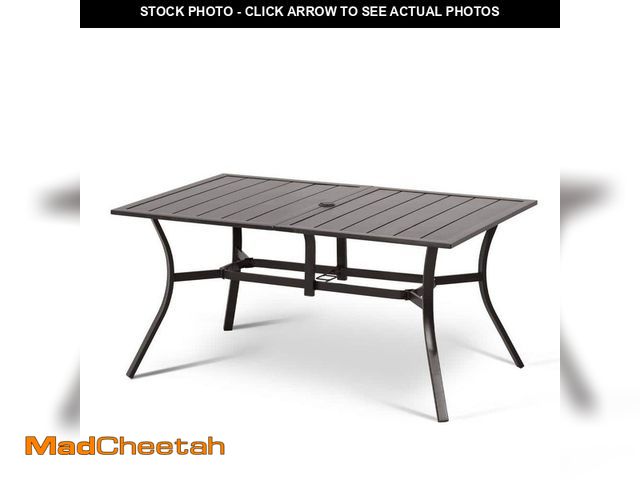 Lot 74-12584543 - Aoodor 59 in. x 38 in. Brown Rectangle Metal Outdoor Dining Table with Adjustable Umbrella Hole - UN...