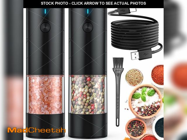 Lot 74-12708392 - 2Pack Electric Salt and Pepper Grinder Set USB Rechargeable with Warm LED Light, Adjustable Coarsene...