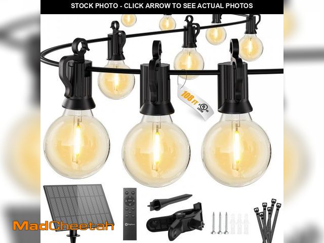 Lot 74-12048121 - Brightown 108FT Solar String Lights Outdoor with Remote and 52 LED Shatterproof Bulbs, Dimmable &amp...