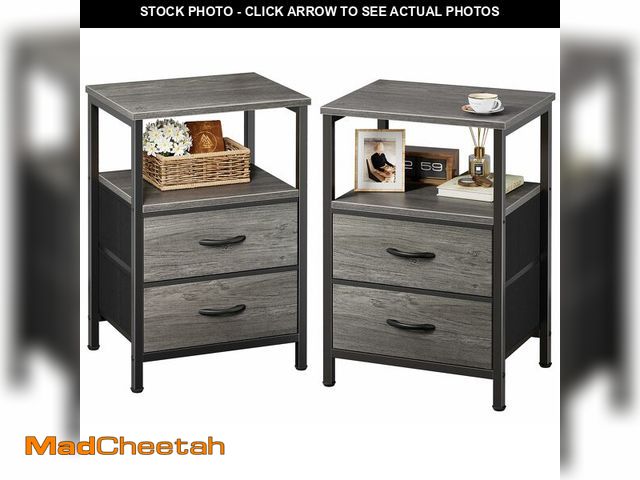 Lot 74-13453475 - Huuger Night Stand Set of 2 Nightstand with 2 Drawers Bed Side Table with Open Shelf Wooden Top End ...