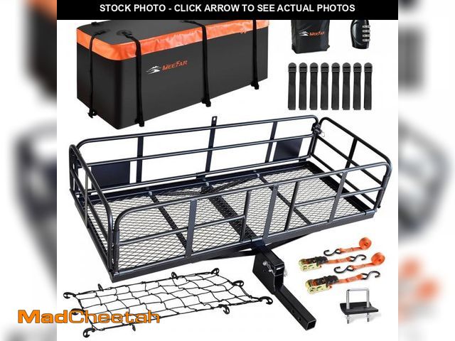 Lot 74-12164325 - MeeFar High Rail Trailer Folding Hitch Mount Cargo Carrier Basket 60" X 24" X 14"+Waterproof Cargo B...