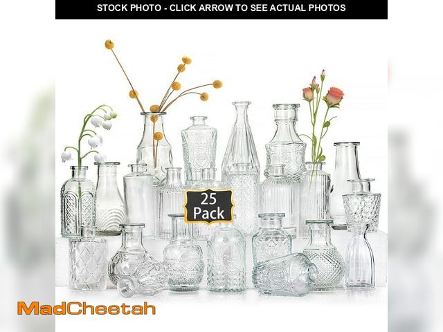 Lot 74-12972564 - Glass Bud Vases Set of 25,Small Clear Vases for Flowers, Vintage Vases in Bulk for Centerpieces,Mini...