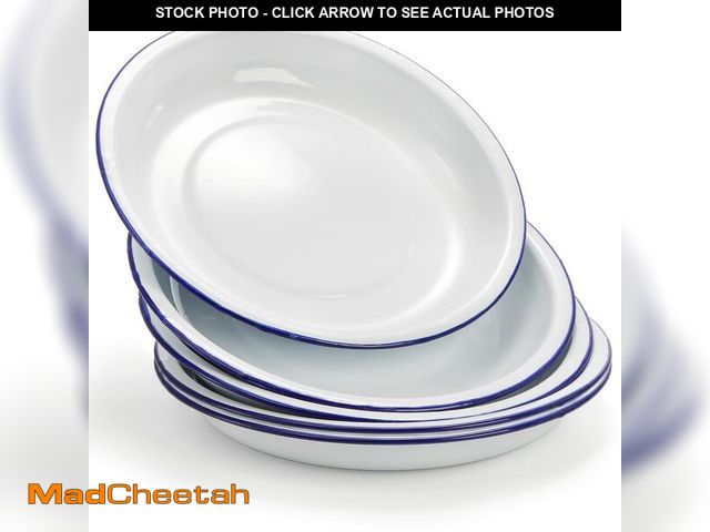 Lot 74-14379673 - Dicunoy Set of 5 Enamel Plates, 9.5" Unbreakable Enamelware Dinner Serving Platter Trays, Retro Whit...
