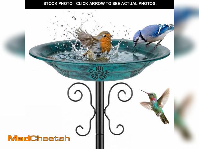 Lot 74-14424257 - BOLITE Metal Bird Bath for Outdoors, 4-Prong Ground Stake, Antique Green - UNUSED
