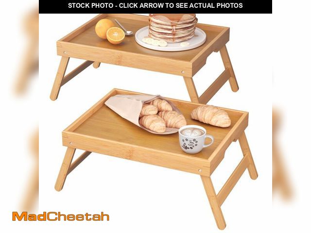 Lot 74-14267047 - Fibogollo 2 Pack Bamboo Bed Tray Table with Folding Legs,Breakfast Trays,Serving Tray for Food and S...