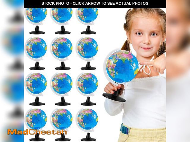 Lot 74-12701572 - Henoyso 12 Pcs World Globe for Kids Learning 3.4 Inches Mini Rotating World Map Globe with Stand for...