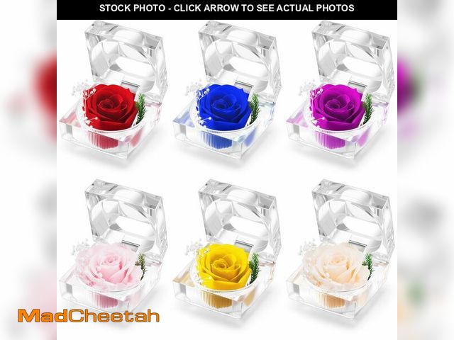 Lot 74-14061554 - LemonRoad 6 Pcs Eternal Rose in Clear Box Preserved Mini Flower Gifts in Ring Box Anniversary Mother...