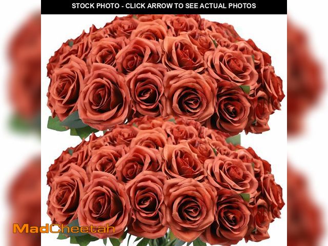 Lot 74-12714430 - LVEFIT Artificial Rose Flowers Burnt Orange Rose Flowers Silk Flowers 50 pcs with Long Stem Silk Ros...