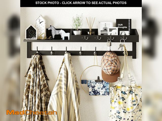Lot 74-14367684 - (SOME DAMAGE) AMBIRD 35 inch Wall Hooks with Shelf, Coat Rack Wall Mount, Large Coat Hanger for Wall...