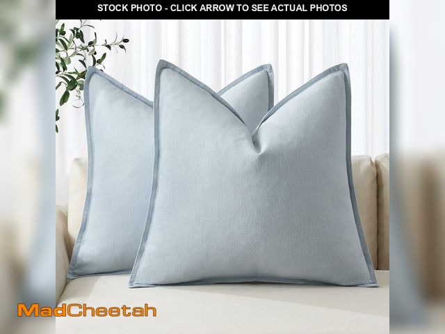 Lot 74-13952419 - MIULEE Decorative Linen Pillow Covers 18x18 Inch Light Blue Ã¢â¬â¹Boho FarmhouseÃ¢â¬â¹ Ã¢â¬â¹N...
