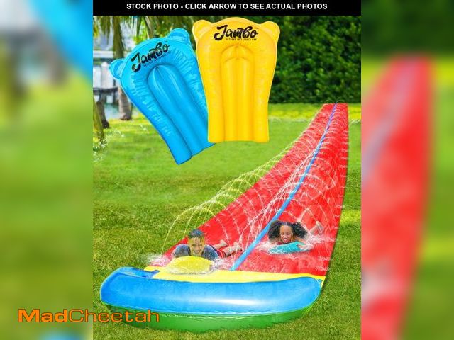 Lot 74-12437687 - JAMBO 32FT Extra Extra Long Slip Splash and Slide and 2 Bodyboards, Heavy Duty Water Slide with Infl...