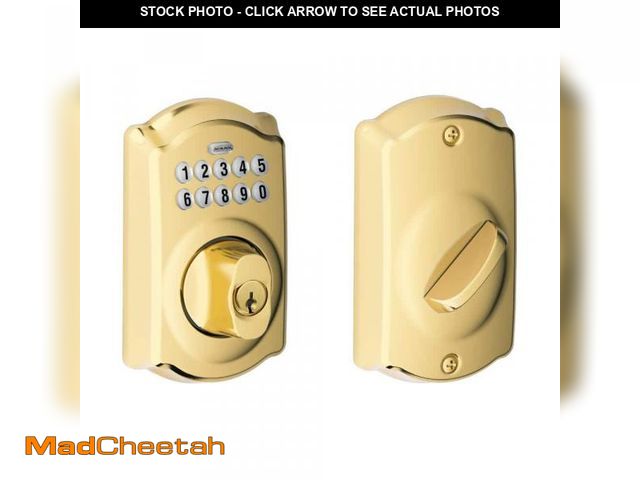 Lot 74-12532614 - Schlage Camelot Bright Brass Electronic Keypad Deadbolt - UNUSED