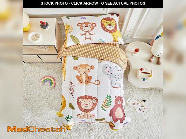 Lot 74-12437905 - Joyreap 4 Piece Toddler Bedding Set- Cartoon Zoo Theme Animals Beige Design, Microfiber Toddler Bedd...
