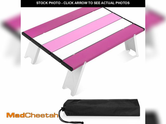 Lot 74-14295982 - CroBlissful Beach Table Folding Camping Portable Table Striped White Aluminum Side with Carry Bag fo...