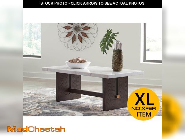 Lot 74-12787733 - Signature DESIGN BY ASHLEY Burkhaus 52 In. White/Brown Rectangle Marble Coffee Table - UNUSED