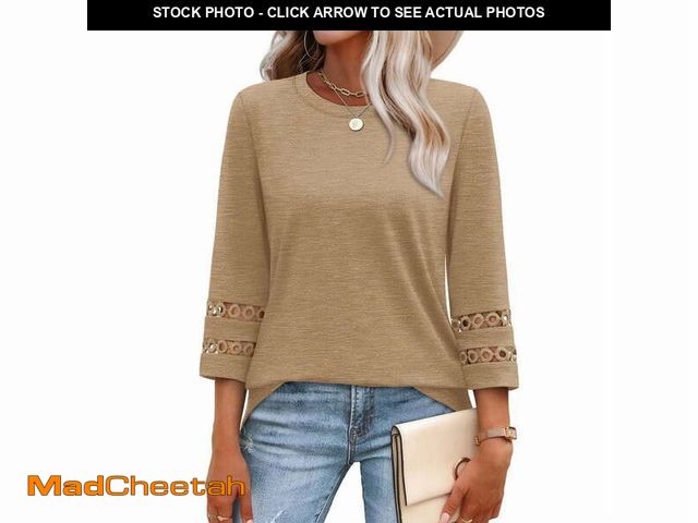 Lot 74-12668131 - Ronuti Womens 3/4 Sleeve Tops Ladies Blouses Crew Neck T Shirts for Women Loose Fit Tunic Tops - Lar...