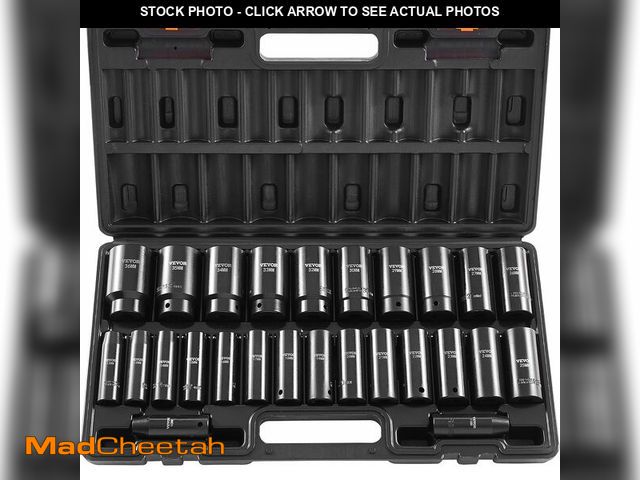 Lot 74-14068454 - VEVOR Impact Socket Set 1/2 Inches 26 Piece Deep Sockets, 6-Point, Rugged Construction, Cr-V, 1/2 In...
