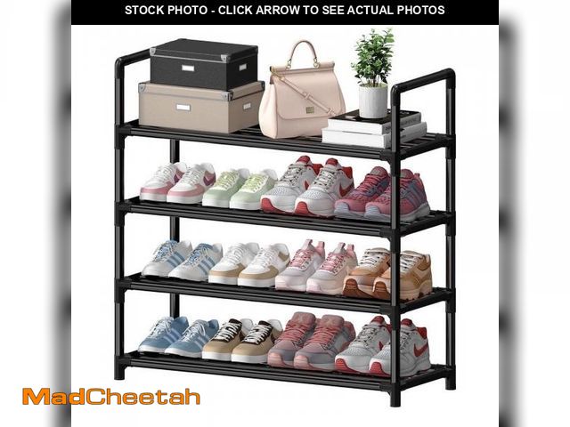 Lot 74-12512442 - Krpimt 4-Tier Shoe Rack, 31.5" Stackable Shoe Organizer Storage Holds 12-16 Pairs, Metal Shoe Shelf ...