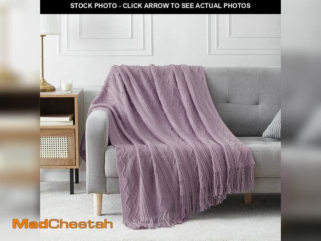Lot 74-14145508 - BOURINA Light Lavender Throw Blanket 50x60 Inches Throw Textured Solid Soft Sofa Couch Decorative Kn...