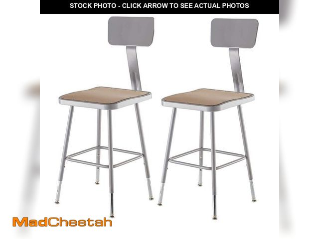 Lot 74-14327445 - National Public Seating 19 in. - 27 in. Height Grey Adjustable Heavy Duty Square Seat Steel Stool wi...