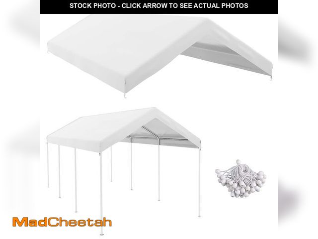 Lot 74-12659624 - Outsunny 10 ft. x 20 ft. PE White Carport Replacement Top with Ball Bungee Cords - UNUSED