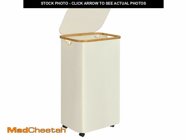 Lot 74-14269365 - Laundry Basket with Wheels,100L Hampers for Laundry,Large Laundry Hamper with Lid and Bamboo Handles...