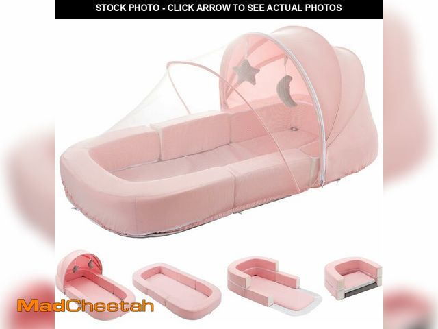 Lot 74-13065314 - Todldler Baby Travel Bassinet Bed &amp; Chair, Fold Out Sofa Couch Lounger with 2-1 Mosquito &amp; C...