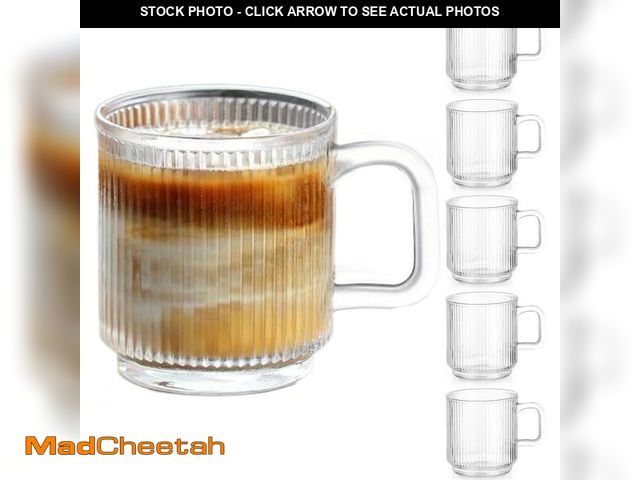 Lot 74-14063808 - Qipecedm 6 PACK Premium Glass Coffee Mugs with Handle, 12 OZ Classic Vertical Stripes Glass Coffee C...