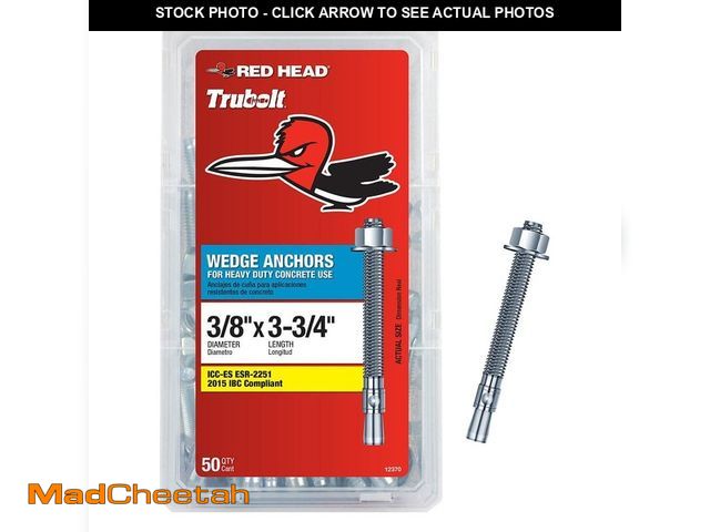 Lot 74-14278013 - Red Head 3/8 in. x 3-3/4 in. Zinc-Plated Steel Hex Nut-Head Concrete Wedge Anchors (50-Pack) - UNUSE...