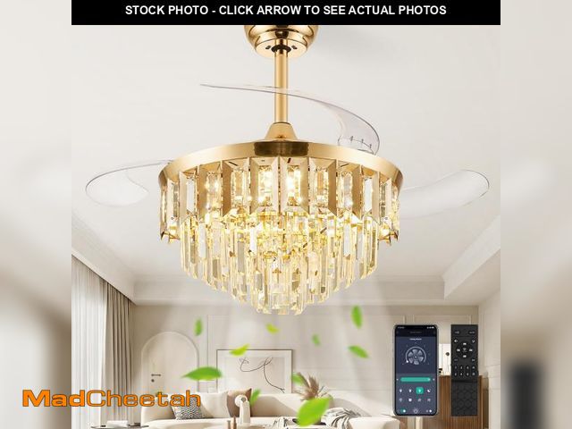 Lot 74-12414891 - TXCSLY 42" Fandelier Ceiling Fan with Light, Crystal Chandelier Fan with Retractable Blades LED Dimm...
