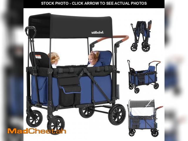 Lot 74-12107801 - Minikid 2-in-1 Wagon Stroller with Adjustable Canopy, Rain Cover, Mosquito Net, Blue - UNUSED