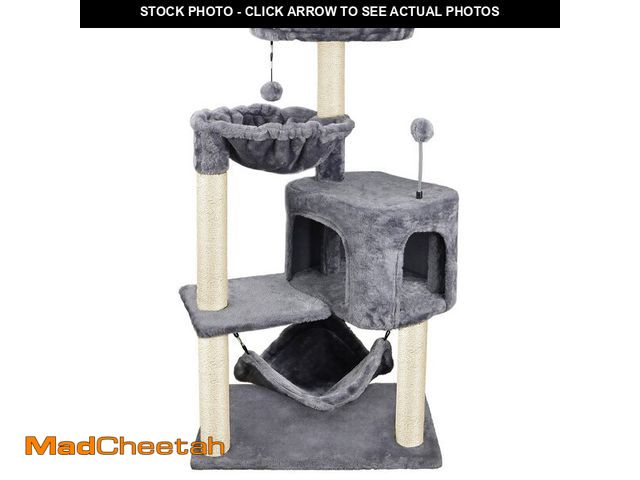 Lot 74-13564477 - YUNIQUE Cat Tree with Cat Condo and Big Hammock, Grey - USED