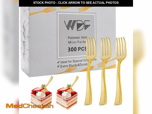 Lot 74-14066287 - WDF Disposable Plastic Mini Forks 300 Pieces 4 Inches | Mini Gold Forks | Plastic Dessert Forks | Pe...