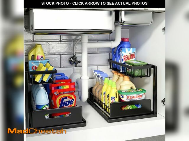 Lot 74-14480144 - REALINN Under Sink Organizer, L-Shaped 2 Tier Pull Out Cabinet Organizer - UNUSED