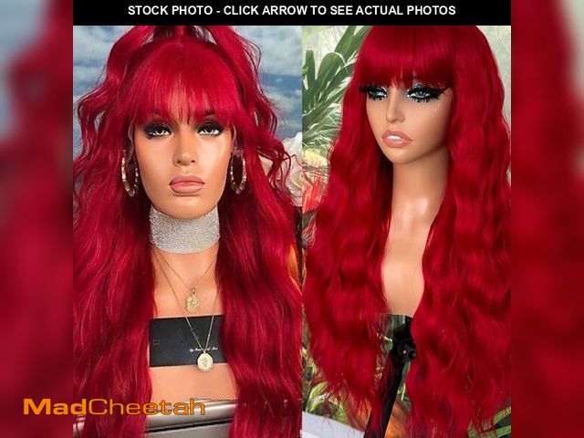 Lot 74-14212745 - QD-Tizer Red Wig with Bangs Long Wavy Curly Hair Wigs for Women Loose Curly Heat Resistant Synthetic...