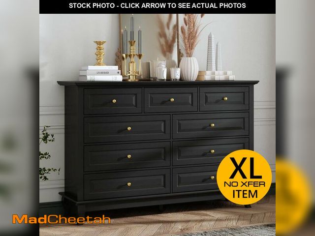 Lot 74-12534898 - FUFU&amp;GAGA 9-Drawer Black Wood Dresser Bedroom Storage Cabinet Modern Style 37 in. H x 55.1 in. W...