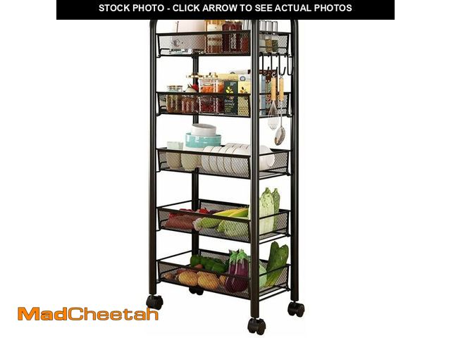 Lot 74-13041945 - COOLYI 5 Tier Rotating Storage Rack Cart, Metal Mesh Rolling Cart Organizer with Top Lid, Fruit and ...