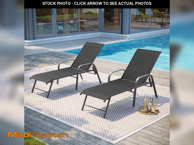 Lot 74-11995054 - Pellebant 2-Piece Aluminum Adjustable Outdoor Patio Chaise Lounge with Armrest in Black - USED