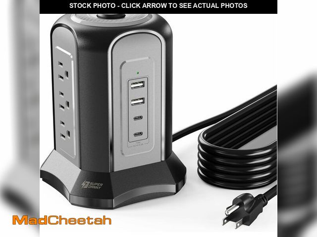 Lot 74-12441152 - Power Strip Tower Surge Protector, SUPERDANNY Desktop Charging Station, 10 Ft Extension Cord, 9 Outl...
