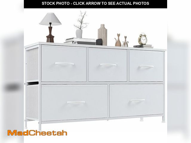 Lot 74-13733915 - OLIXIS 5 Drawer Dresser for Bedroom, Fabric Storage Tower with Wooden Top and Metal Frame, Dresser O...