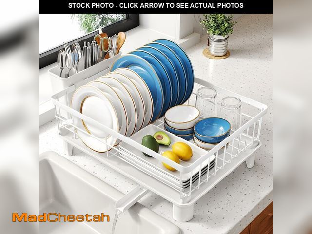 Lot 74-14272449 - SNTD Dish Drying Rack - Small Dish Rack for Kitchen Counter, Stainless Steel Dish Drainer with Utens...