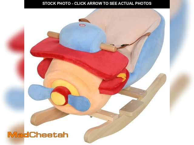 Lot 74-13776623 - Qaba Kids Rocking Horse, Wooden Plush Ride-on Plane Chair Toy with Lullby Song and Seat Belt for 18 ...