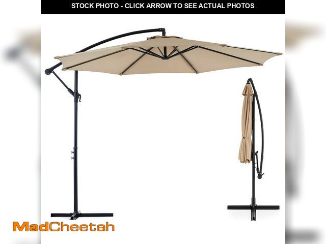 Lot 74-14611955 - Sweetcrispy 10-ft Iron Tan Slide-Tilt Cantilever Patio Umbrella - USED