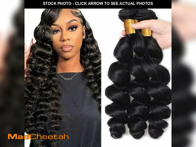 Lot 74-14204808 - #1B Loose Wave Bundles Human Hair Natural Black Bundles 12 14 16 Inch Unprocessed Black Loose Wave B...