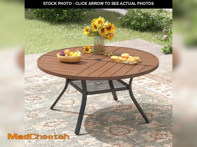 Lot 74-14308324 - VOXBIN 47" Round Outdoor Patio Dining Table with Adjustable Umbrella Hole All-Weather Dining Table ,...